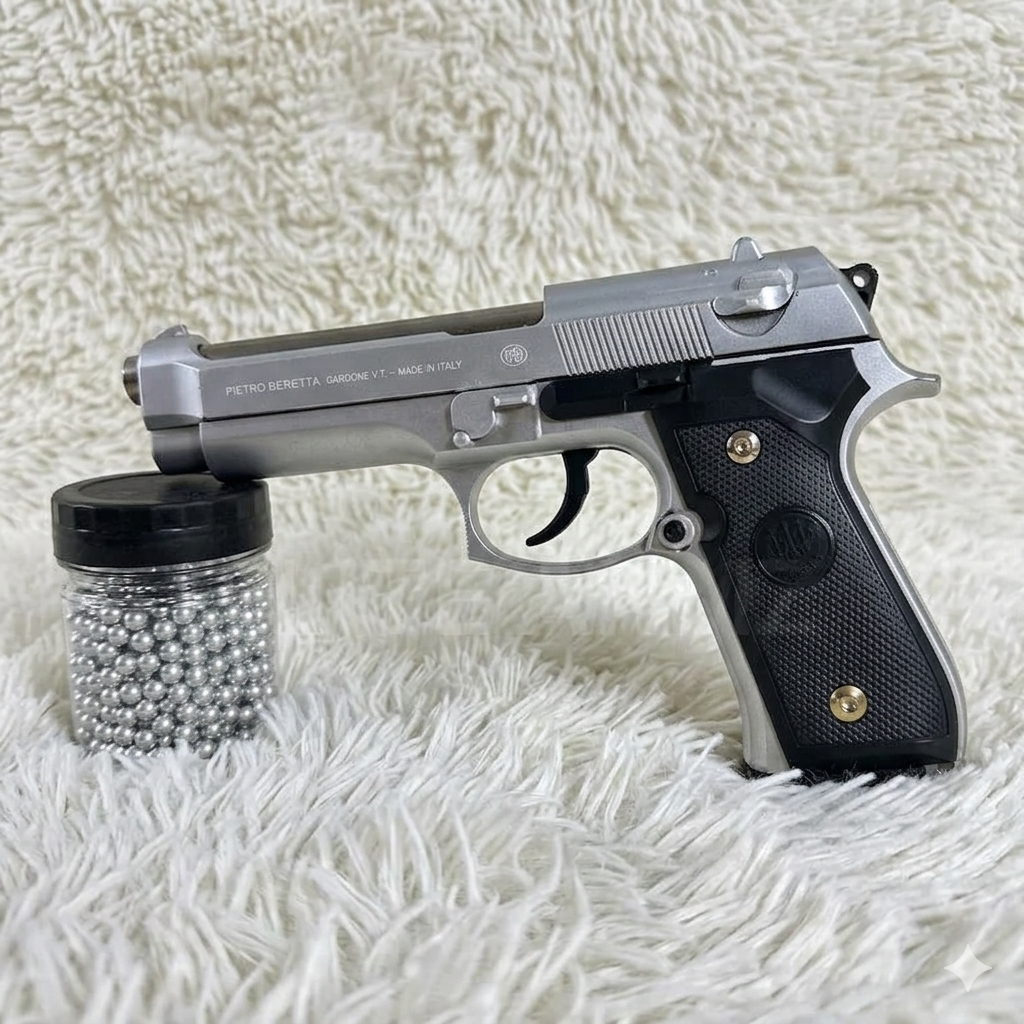 Replica M92 Beretta Airsoft Pistol – Sleek Silver Finish with Realistic Detail