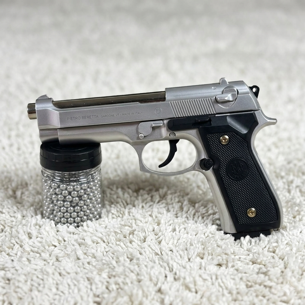 Replica M92 Beretta Airsoft Pistol – Sleek Silver Finish with Realistic Detail